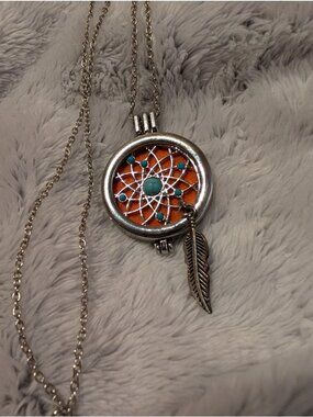 Orange/ Turquoise Essential Oil Dreamcatcher Necklace Mindful Souls -180